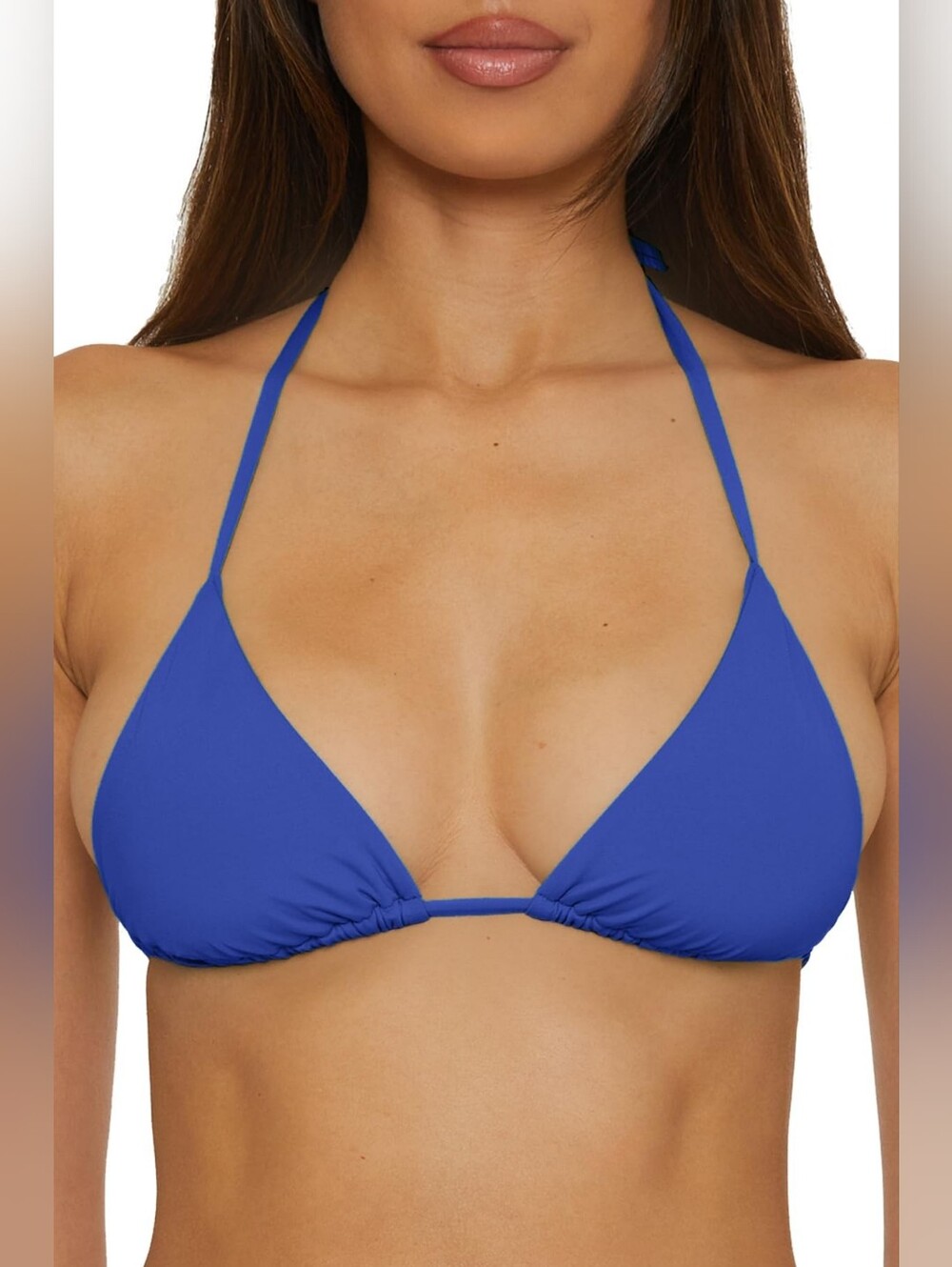 BECCA Women's Blue Color Code Triangle Bikini Top, Swim Beach Pool, Tie Back, L
